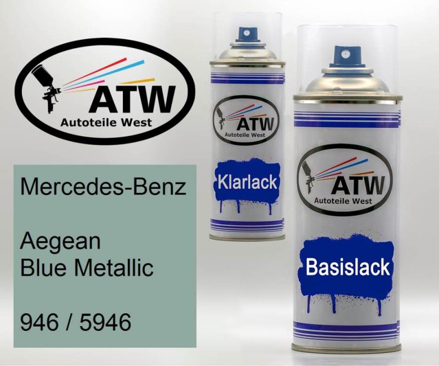 Mercedes-Benz, Aegean Blue Metallic, 946 / 5946: 400ml Sprühdose + 400ml Klarlack - Set, von ATW Autoteile West.